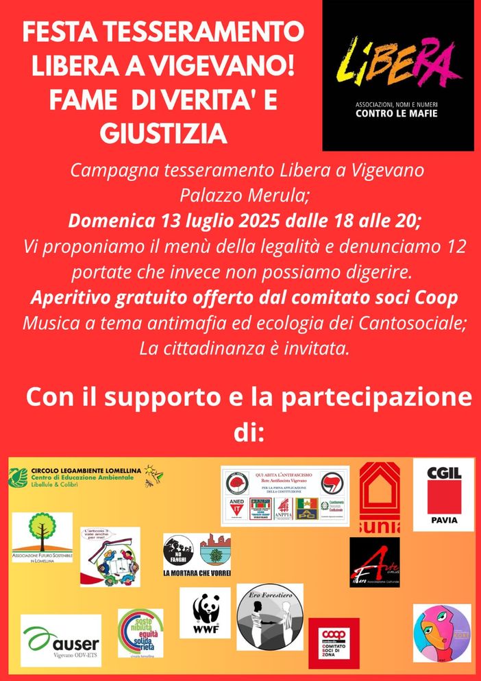 Vigevano: “Fame di Verità e Giustizia”, nell'evento organizzato da Libera Vigevano: “Fame di Verità e Giustizia”, nell'evento organizzato da Libera