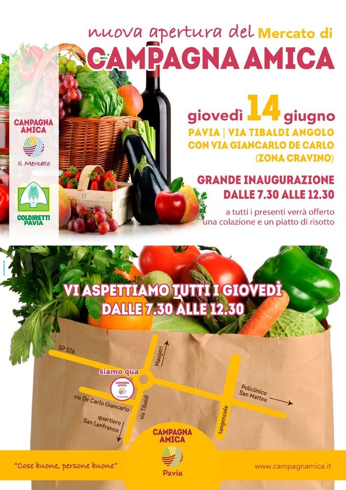 Pavia, Campagna Amica cresce ancora: giovedì 14 giugno l’inaugurazione del nuovo mercato a km zero Pavia, Campagna Amica cresce ancora: giovedì 14 giugno l’inaugurazione del nuovo mercato a km zero