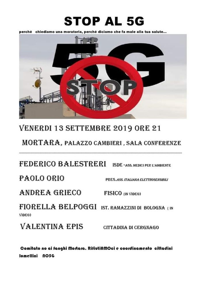 Mortara, venerdì prossimo l’incontro “Stop al 5G”