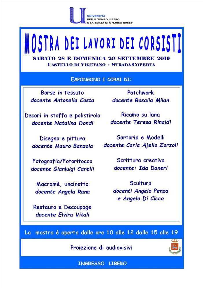 Vigevano: alla strada coperta saranno esposti i lavori dei corsisti di Unitre
