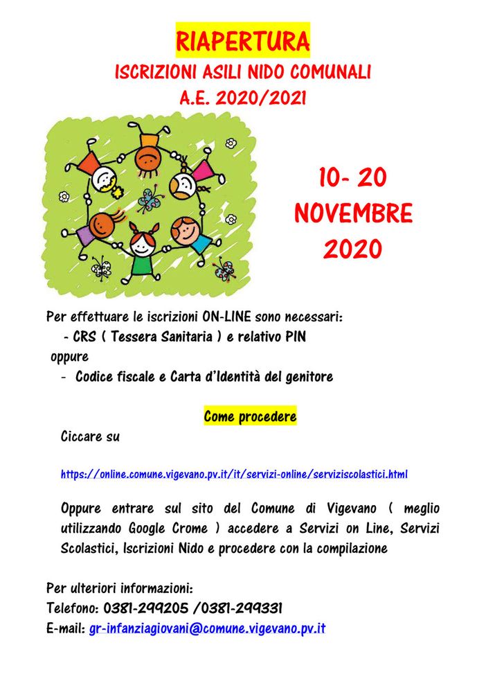 Vigevano: a novembre riaprono le iscrizioni agli asili nido