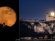 Un collage di due meraviglie: a sinistra la Superluna dietro al santuario di Santa Maria del Monte a Varese, a destra dietro la Rocca di Angera Un collage di due meraviglie: a sinistra la Superluna dietro al santuario di Santa Maria del Monte a Varese, a destra dietro la Rocca di Angera