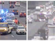 A sinistra: l'incidente avvenuto poso prima delle 8 tra Castellanza e Origgio. A destra: i soccorsi per l'auto ribaltata un'ora più tardi tra Legnano e il bivio per l'A9 (foto dalle telecamere di Autostrada per l'Italia)