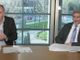 Gli assessori Giulio Gallera e Raffaele Cattaneo durante il punto stampa di oggi sull'emergenza Covid-19