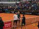 Baldi e Federer sul centrale del Foro Italico di Roma al termine della loro sessione di allenamento