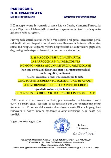 Vigevano, la parrocchia dell'Immacolata celebra Santa Rita