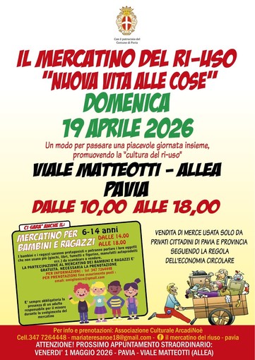Pavia, domenica 19 aprile torna in Allea viale Matteotti, il mercatino del ri-uso "nuova vita alle cose"