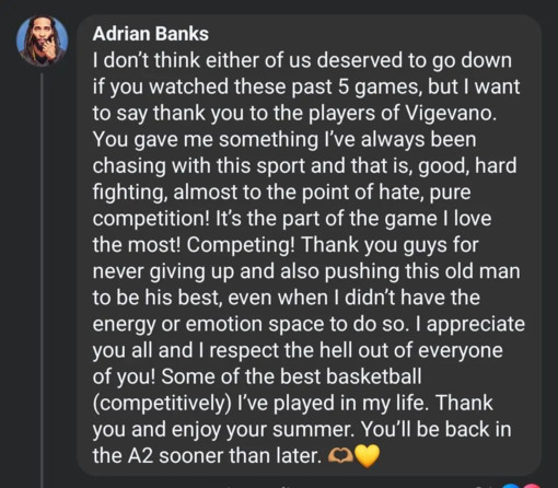Basket, i complimenti di Banks per Vigevano: &quot;Vi apprezzo profondamente, tornerete in A2 prima del previsto!&quot;