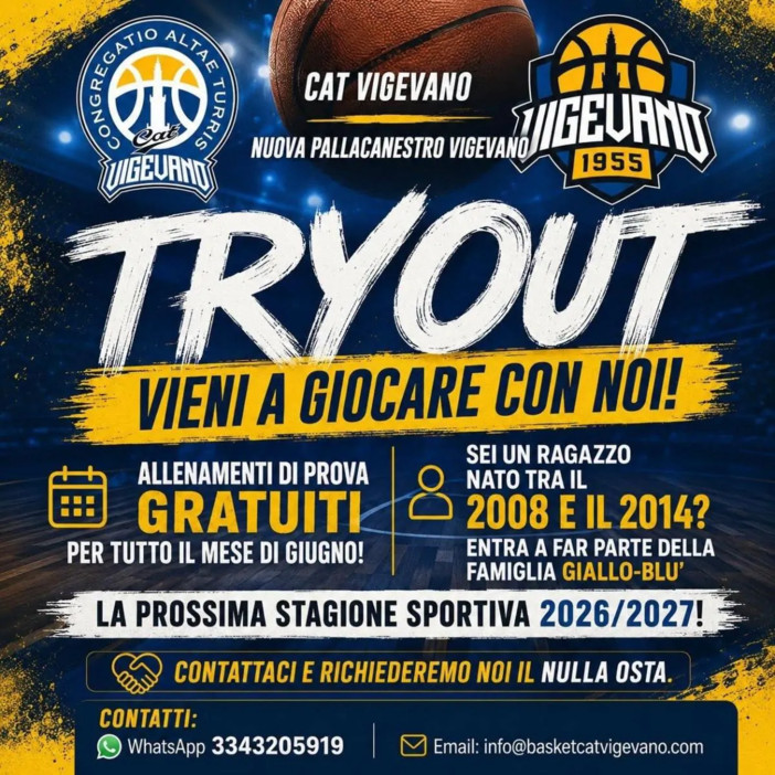 Tryout! Vieni a giocare con CAT Vigevano-Nuova Pallacanestro Vigevano 1955 Tryout! Vieni a giocare con CAT Vigevano-Nuova Pallacanestro Vigevano 1955