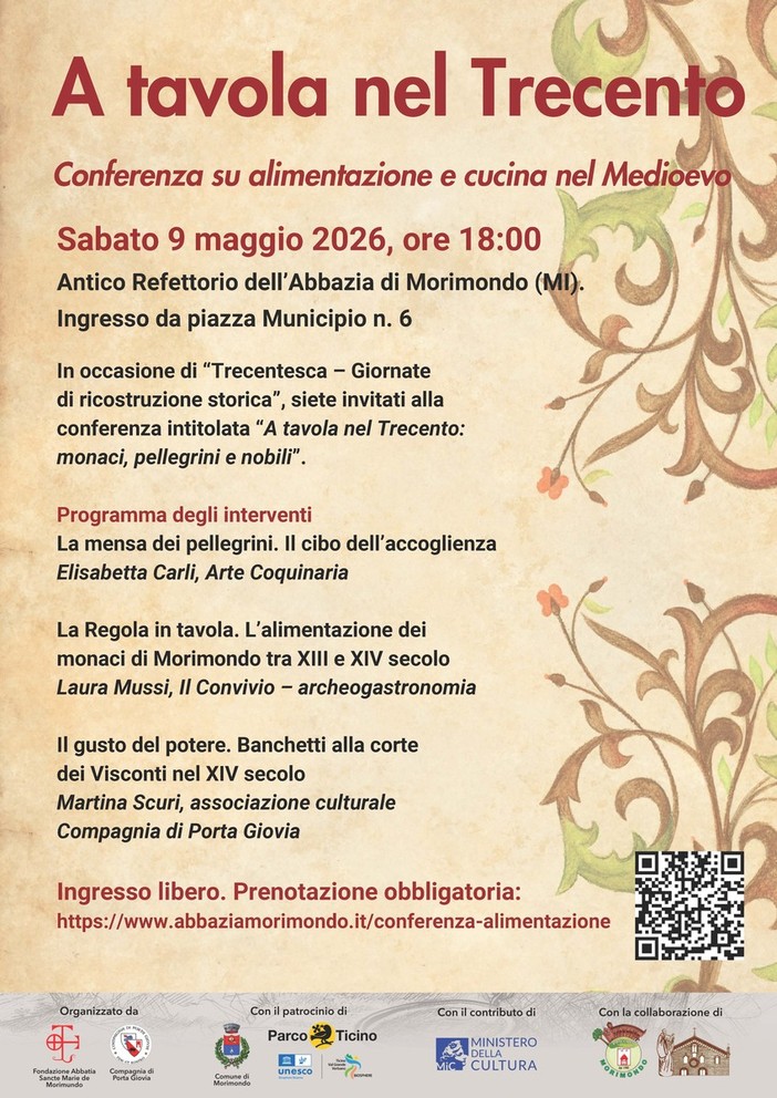 Morimondo: "A tavola nel trecento", il 9 maggio serata dedicata alla cucina e all’alimentazione nel Medioevo