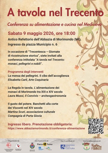 Morimondo: "A tavola nel trecento", il 9 maggio serata dedicata alla cucina e all’alimentazione nel Medioevo