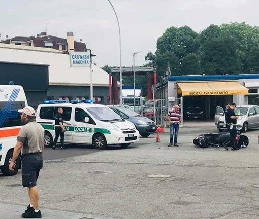 Magenta: scontro auto moto in via Milano, un ferito