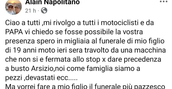 Il post di Alain Napolitano su Facebook