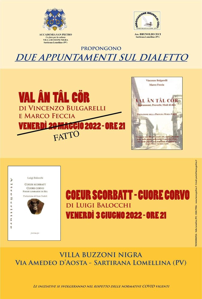 Sartirana, presentazione del libro in dialetto "Coeur Scorbatt" Sartirana, presentazione del libro in dialetto "Coeur Scorbatt"