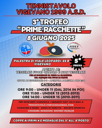 Tennistavolo, torneo “prime racchette”, l’ultima prova la organizzerà il TT Vigevano 1999