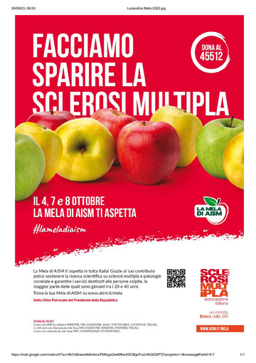 Lotta alla sclerosi multipla: AISM in piazza con 2 milioni di mele per “La Mela di AISM”. L’iniziativa di informazione, sensibilizzazione e di raccolta fondi
