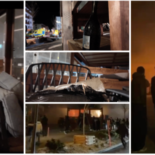 Le immagini terribili dal luogo della tragedia di Crans-Montana (dal video diffuso dalla polizia cantonale vallesana). A destra e qui sopra in basso due fotogrammi dal video riproposto dai mezzi d'informazione svizzeri del momento dell'incendio seguito all'esplosione nel bar Le Constellation