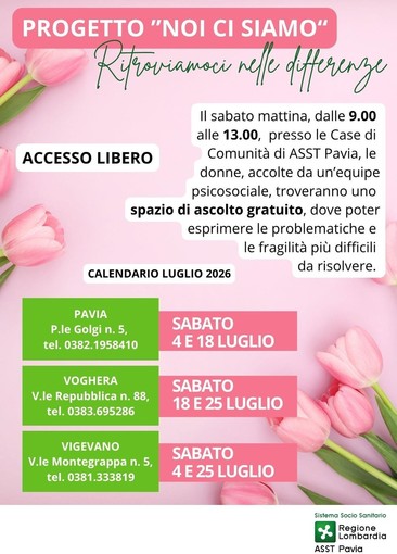 Salute e benessere della donna: uno spazio di ascolto, il sabato mattina, presso le case di comunità di Pavia, Vigevano e Voghera