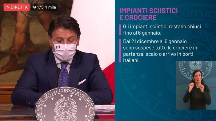 Dpcm Natale, Conte: «Dal 21 dicembre no agli spostamenti tra Regioni. A Capodanno limitiamo le cene ai conviventi»