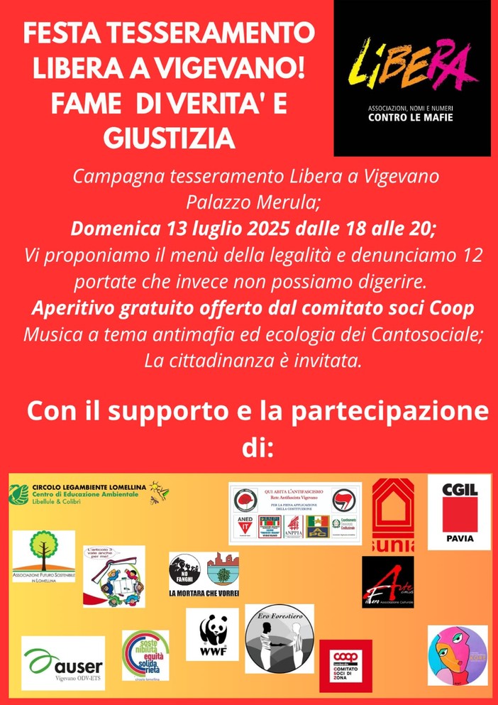 Vigevano: “Fame di Verità e Giustizia”, nell'evento organizzato da Libera