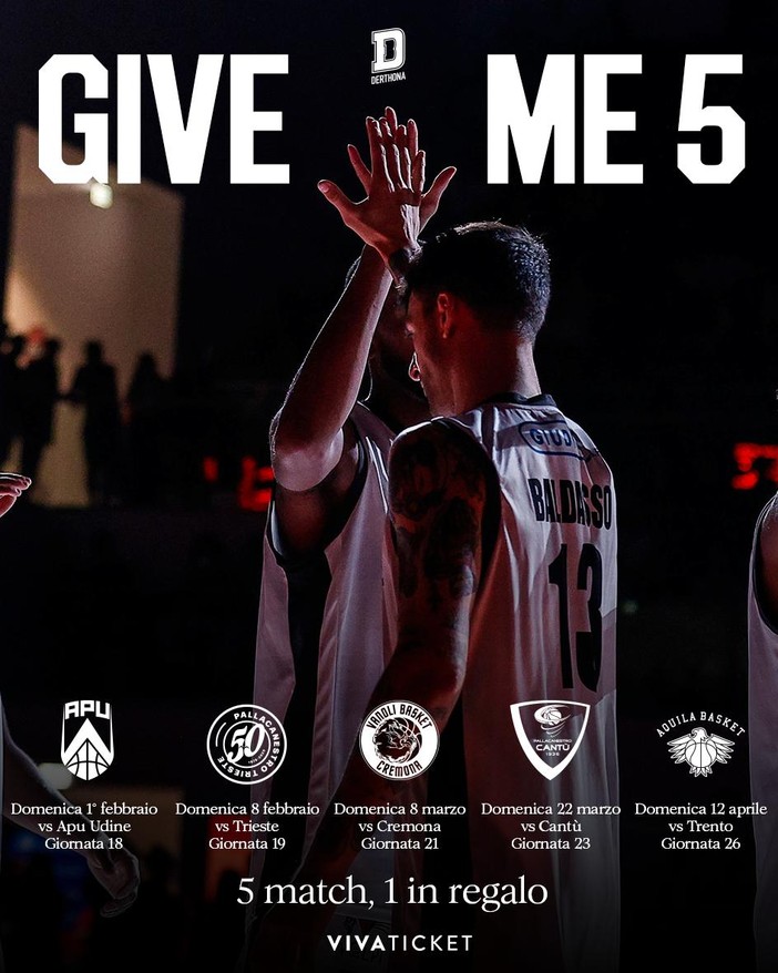 Basket LBA: tifosi dei "Leoni", GIVE ME 5! Il nuovo pack per le sfide del girone di ritorno della Bertram Basket LBA: tifosi dei "Leoni", GIVE ME 5! Il nuovo pack per le sfide del girone di ritorno della Bertram