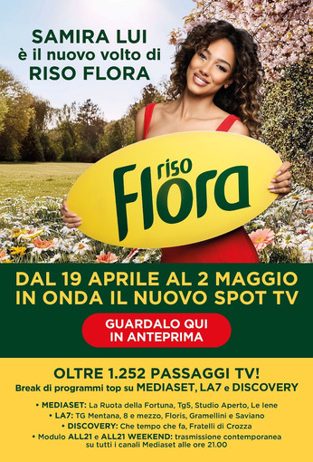 Samira Lui è il nuovo volto di riso Flora dal 19 aprile in onda il nuovo spot tv