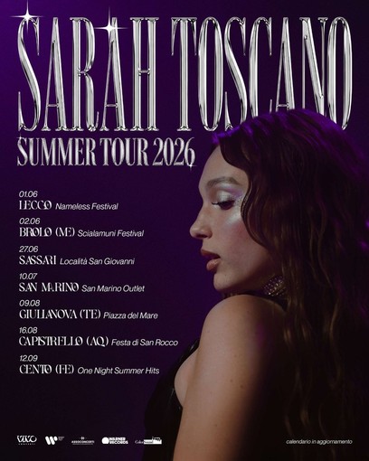 Musica, Sarah Toscano annuncia le date del tour estivo 2026 Musica, Sarah Toscano annuncia le date del tour estivo 2026
