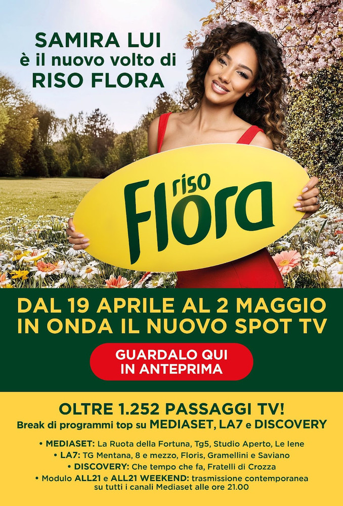 Samira Lui è il nuovo volto di riso Flora dal 19 aprile in onda il nuovo spot tv