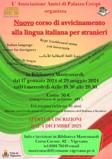 Vigevano: in arrivo un nuovo corso di avvicinamento alla lingua italiana per stranieri