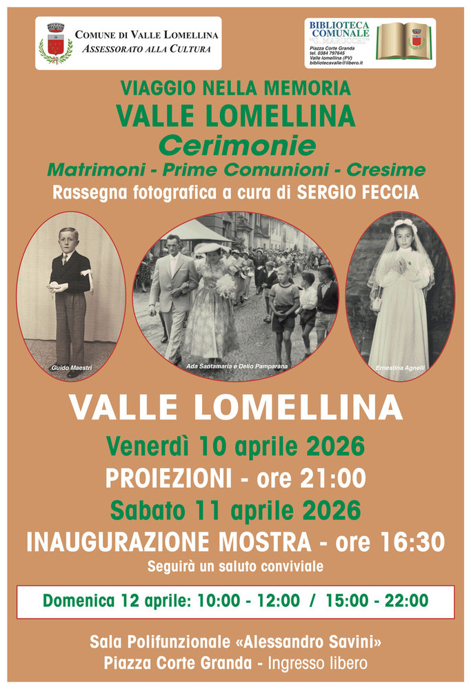 Valle Lomellina, "Viaggio nella memoria": mostra fotografica di cerimonie, matrimoni, prime comunioni, cresime Valle Lomellina, "Viaggio nella memoria": mostra fotografica di cerimonie, matrimoni, prime comunioni, cresime
