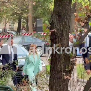 L'arrivo di Giorgia Meloni all'assemblea generale di Assolombarda