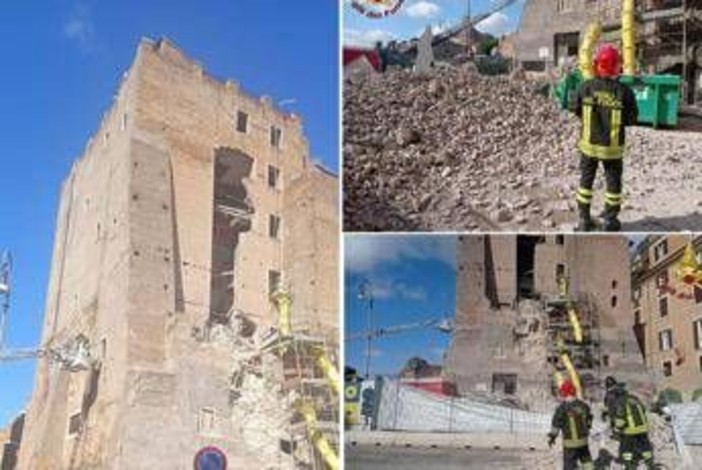 Roma, crolli alla Torre dei Conti ai Fori Imperiali: un operaio sotto le macerie Roma, crolli alla Torre dei Conti ai Fori Imperiali: un operaio sotto le macerie
