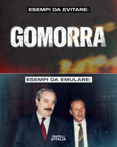 Falcone, post di FdI contro Gomorra: &quot;Diffida di chi ha speculato sulla criminalità&quot;