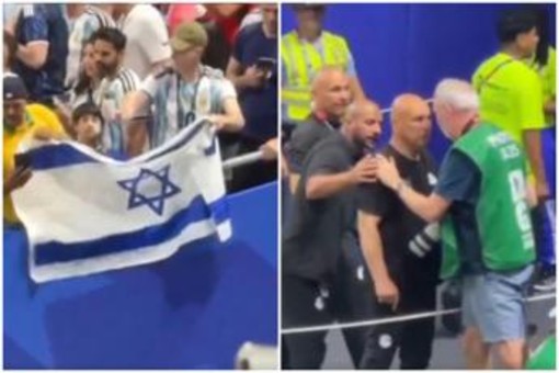 Tifoso sventola bandiera Israele, ct Egitto si infuria e se la prende con un fotografo Tifoso sventola bandiera Israele, ct Egitto si infuria e se la prende con un fotografo